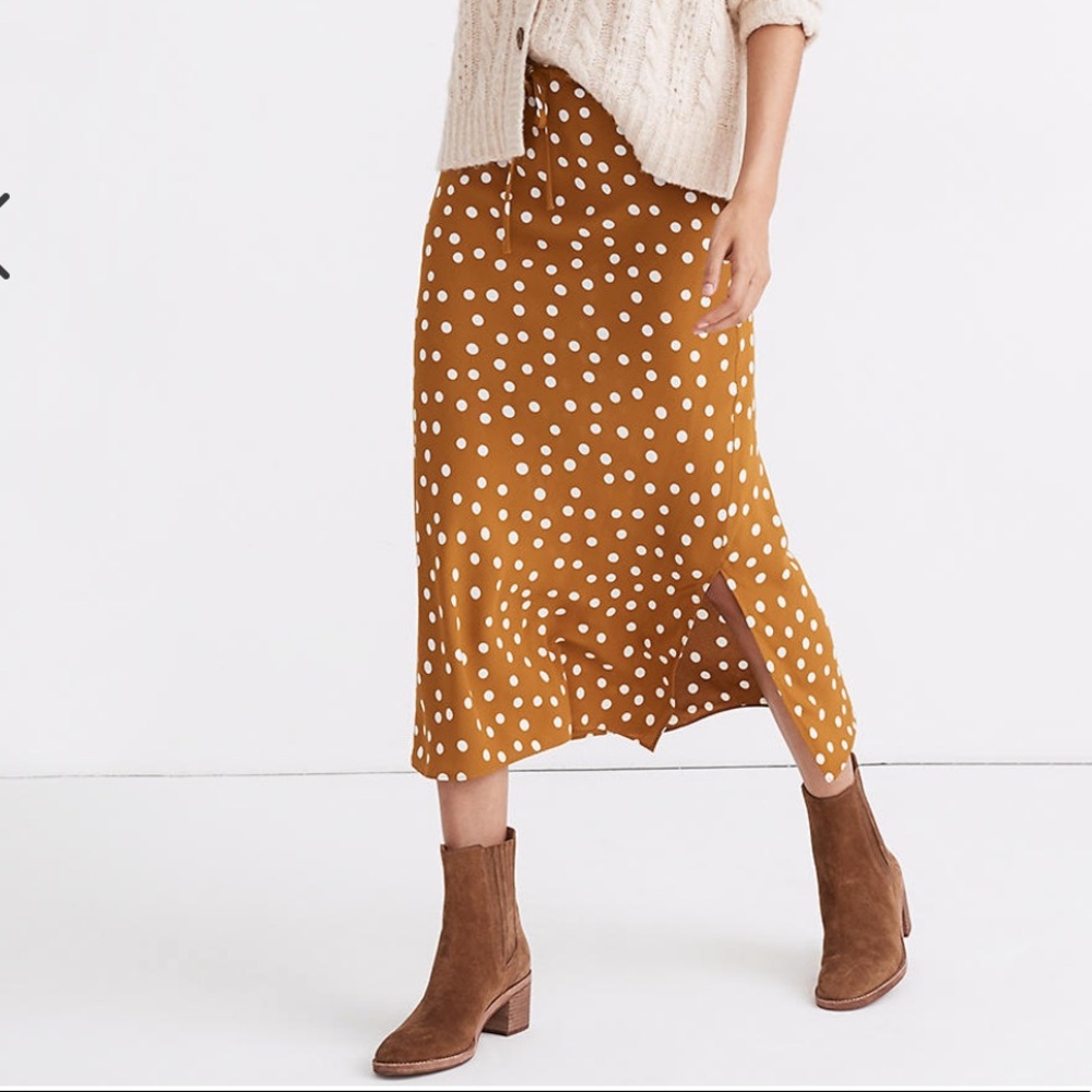 Madewell Drawstring Midi Slip Skirt in Big Dot